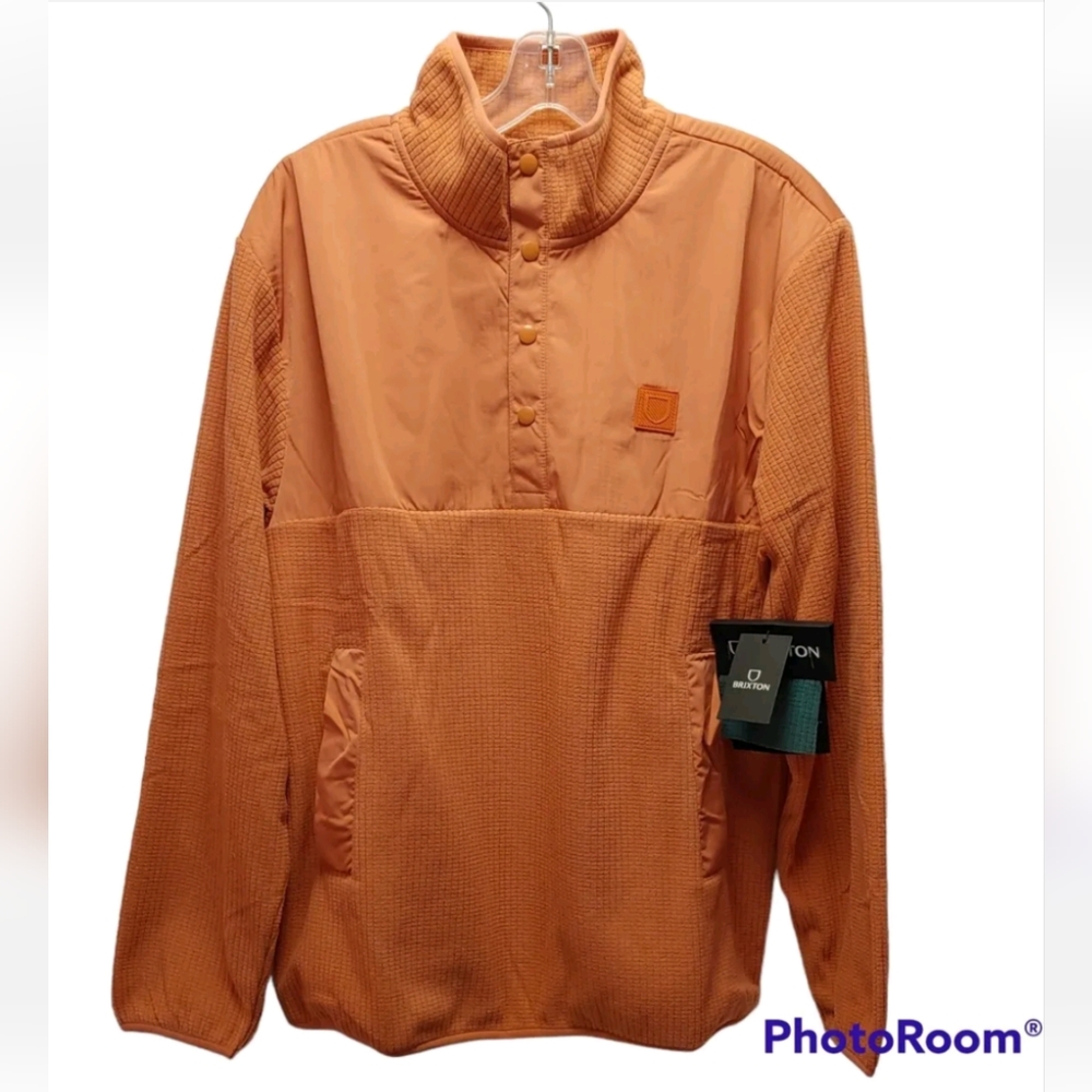 Brixton Micro Fleece Snap Pullover Top Med Preppy Mock Neck Paradise Orange NWT